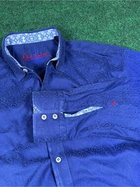 Robert Graham Bayview Mens XL Blue Paisley Jacquard LS Casual Button Down